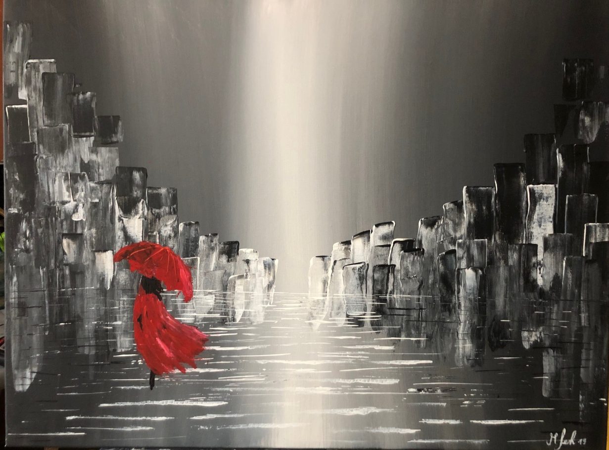 Die Frau mit dem roten Schirm